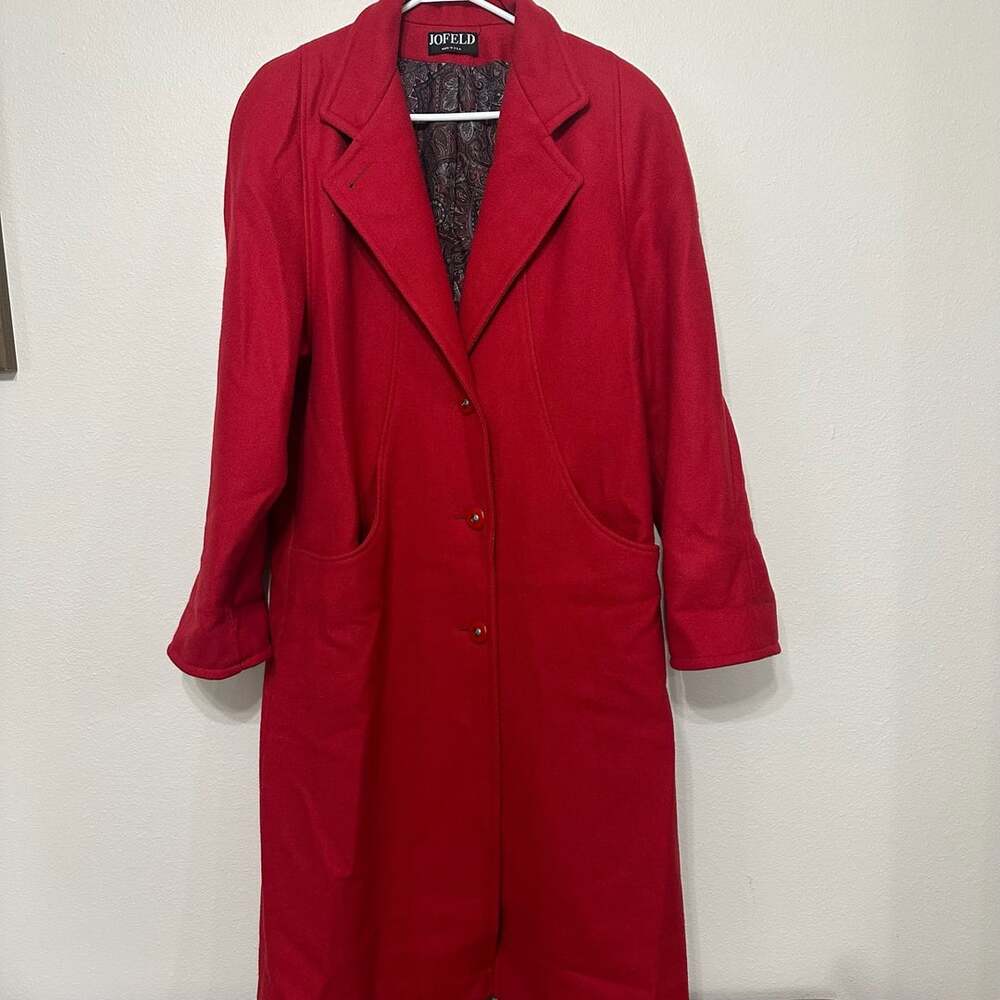 Vintage Jofeld Forstmann Red Wool Blend Long Coat Made USA Paisley Lined